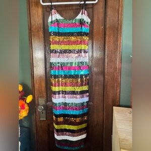 Vibrant Sequin Striped Maxi Dress XS